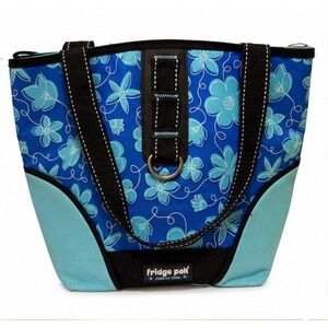 Fridge Pak Really Cool Blue Teal Floral Insulated Lunch Tote Bag Zippered Canvas